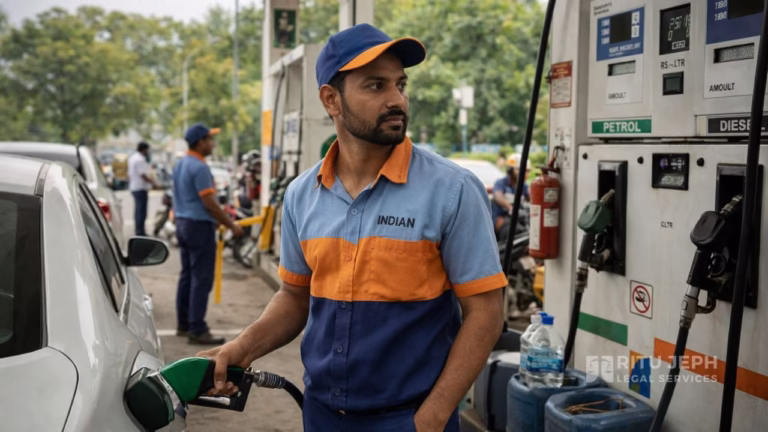 Indian petrol pump worker refuelling a car at a fuel station, showing day-to-day operations and realities.